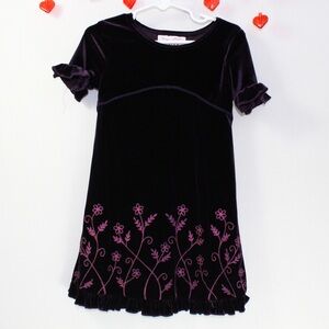 Vintage zoey purple velvet short sleeve toddler girl dress 4t ruffle flower hem
